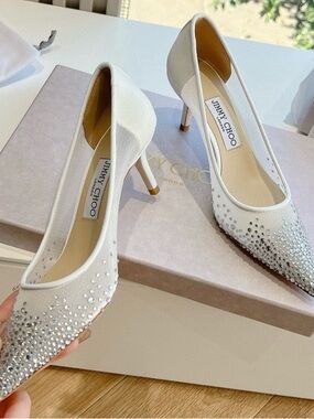 Jimmy Choo White Crystal-Embellished Pointed-Toe Pumps